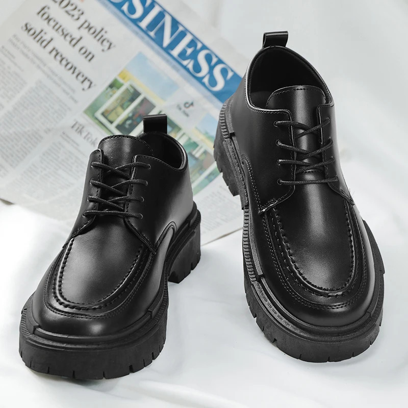 Thick Sole Formal Black Men Leather Shoes Platform Casual Shoes Wedding Dress Oxfords Shoes Men Work Shoes 251010