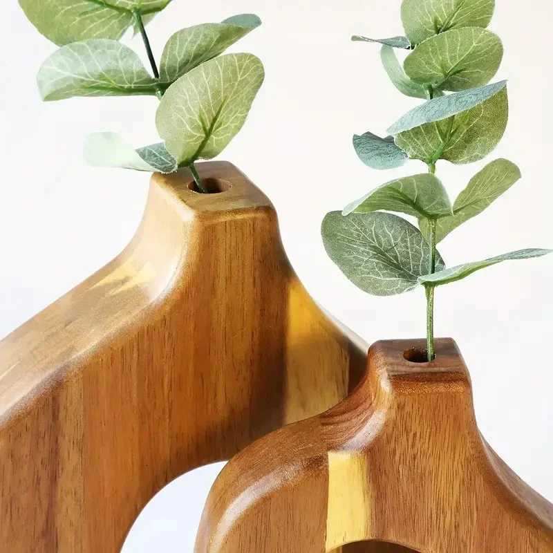 2PCS Creative Pure Solid Wood Vase Irregular Dry Flower Container Ornaments Nordic Style Handicrafts Highend Home Decoration C251017