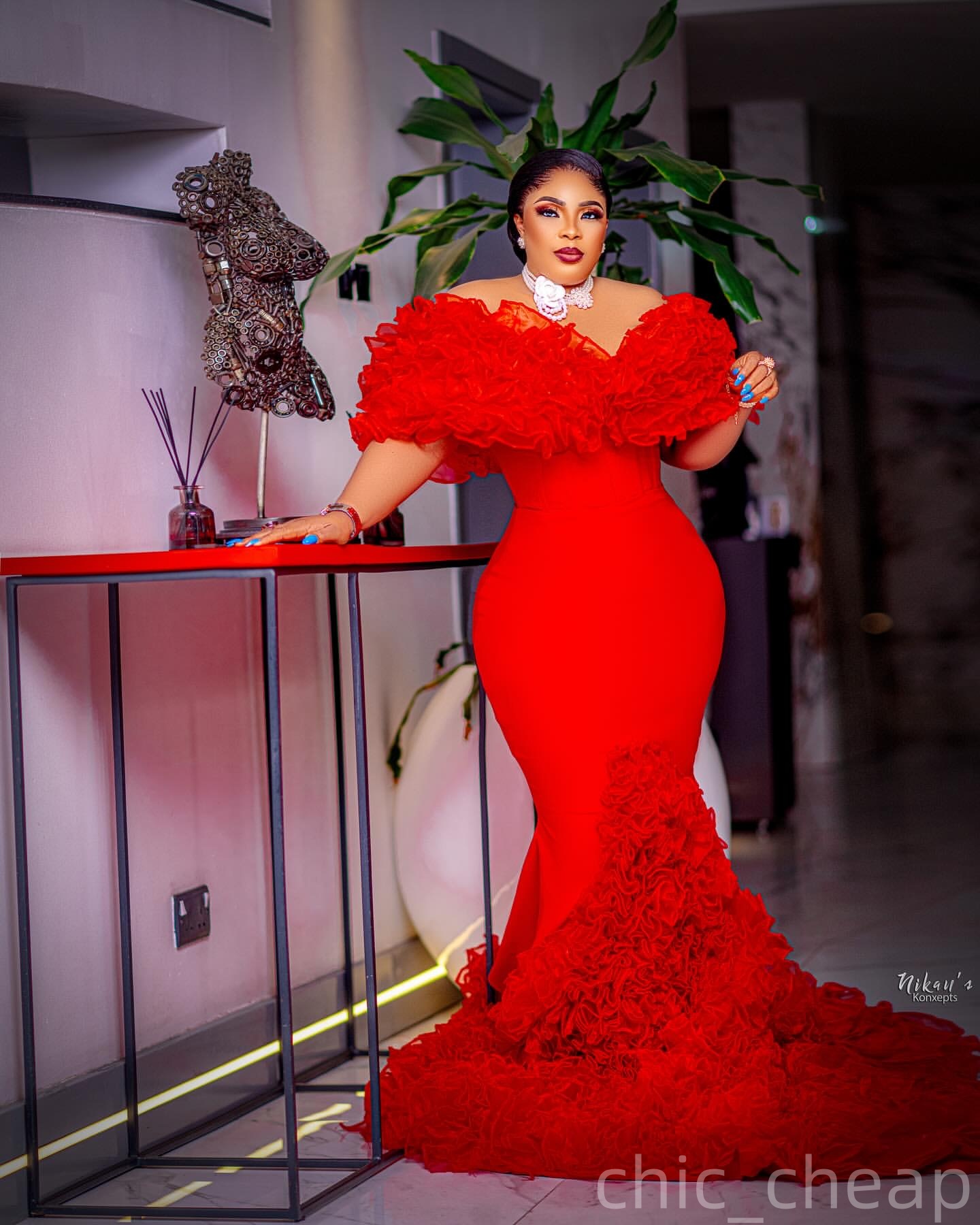 Red Mermaid Plus Size Prom Dresses 2025 Off Shoulder Tiers Satin Evening Formal Party Second Birthday Engagement Gowns Dress For Special Occasions
