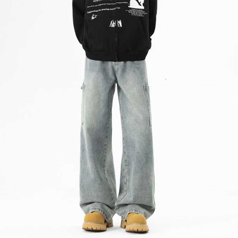 Cargo Jeans Mens Autumn New Vintage Fashion Straight Denim Trousers Casual Wide Personalized Male Clothing Pants Men Denim1 Y251105