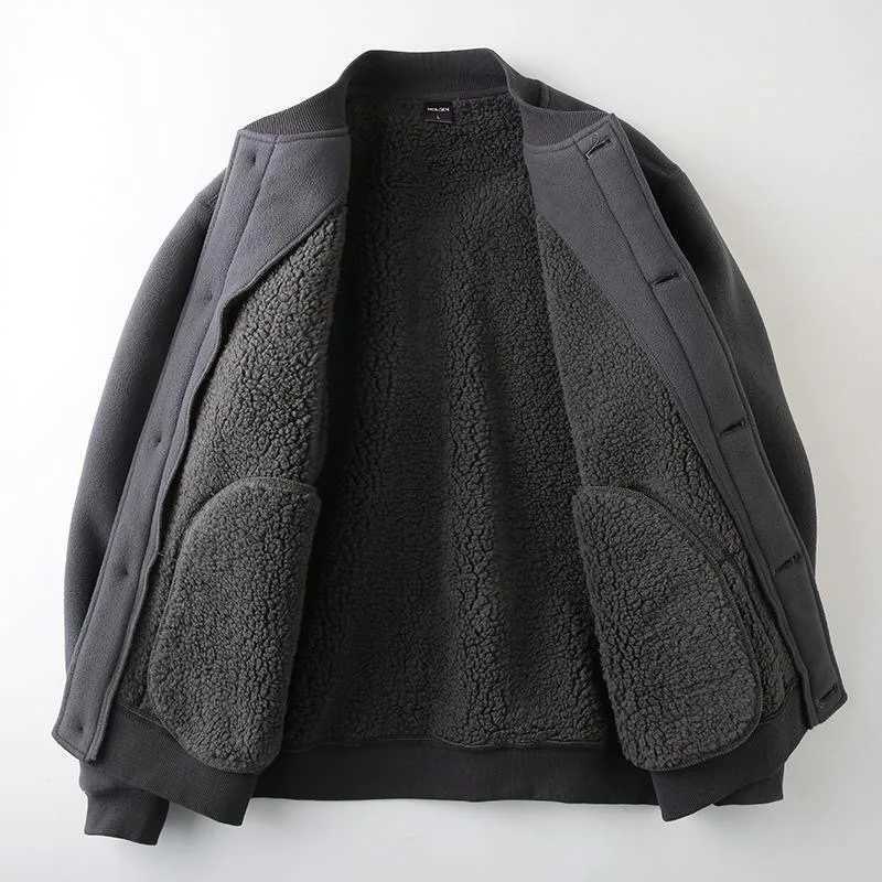 Mens Polar Fleece Coat Lambswool Baseball Collar Button Thermal Sweatshirts Bomber Jacket Windproof Outdoor Comfortable Jackets J251017