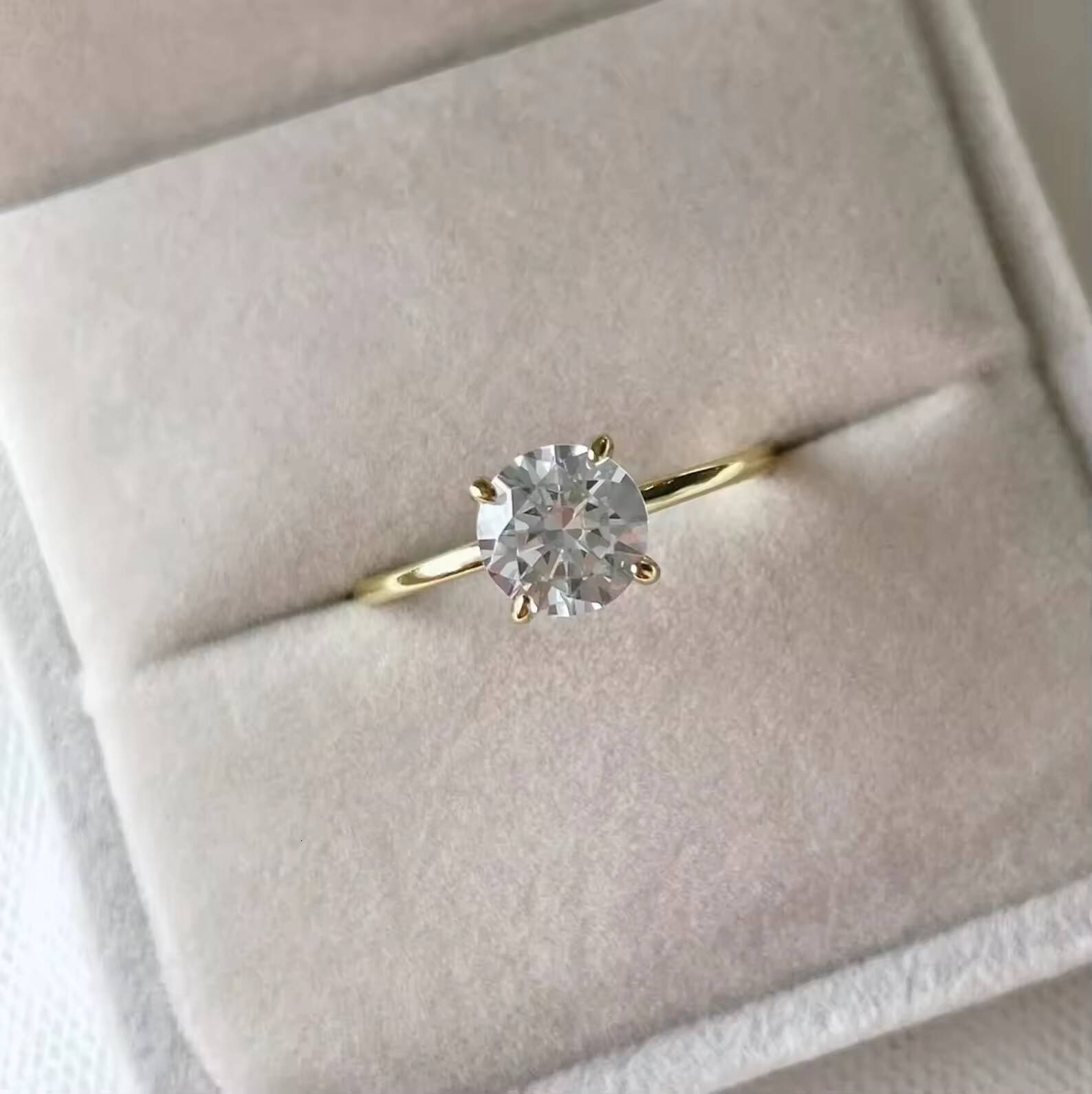 Speedin Jewelry Super Offer 05ct 1ct 2ct Simple 4 Claw Engagement Ring 14K 18K Solid Yellow Gold Round Lab Diamond Wedding Ring