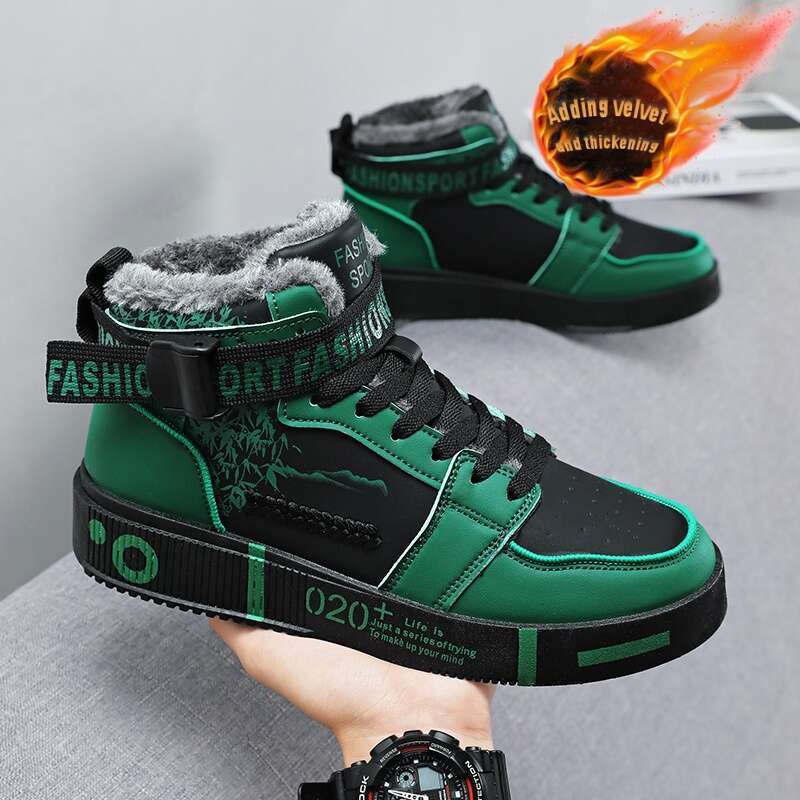 Men's Women's Thermal Insulated Platform High-Top Sneakers Thick Warmth, Lace-Up Ankle Cushioned Insole Arch Support, Durable Rubber Sole, G