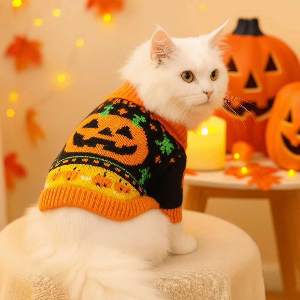 Turtleneck Design Halloween Dog Sweater Pumpkin Costume Soft Pumpkin Pet Sweater Comfortable Warm Dog Knitwear Pet ClothingW251017