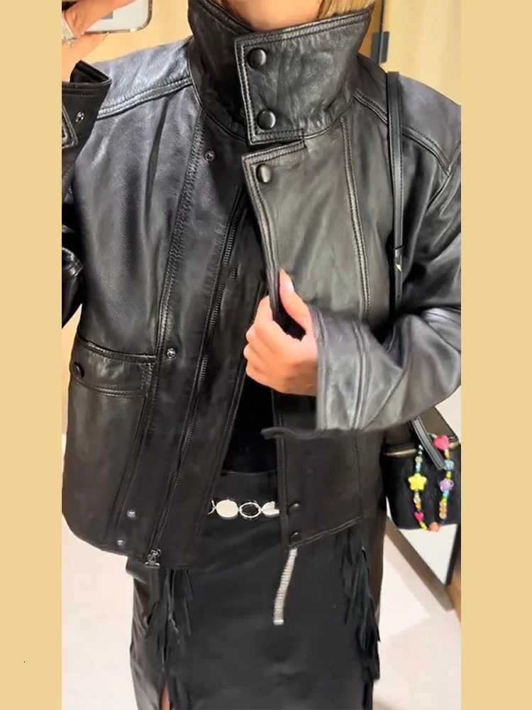 Fashion Black Leather Jacket Women Clothing Autumn Winter New Loose Casual Coat PU Leather Motorcycle Jacket Women TopsT251017