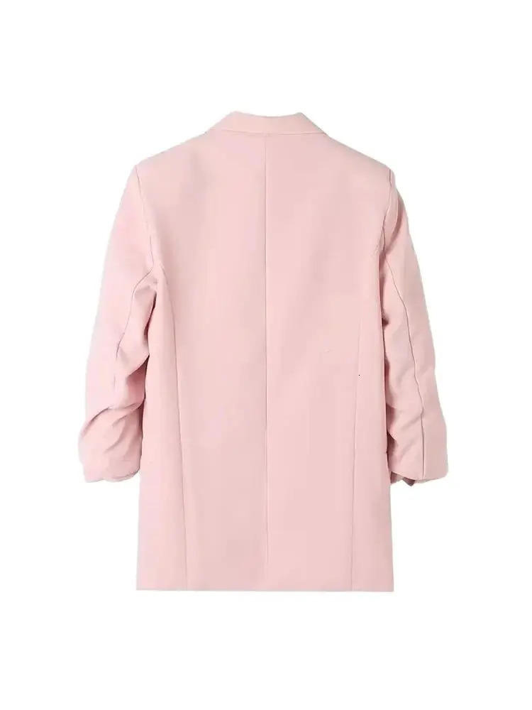 Women Fashion Office Wear Open Blazer Coat Vintage Long Pleated Sleeves Flap Pockets Female Outerwear Chic Tops 251017