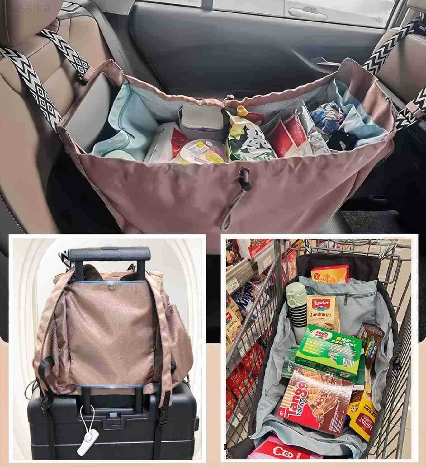 Tote Bag Large Capacity Versatile Nylon Lightweight Backpack with 15 Pockets for Car Travel M251017
