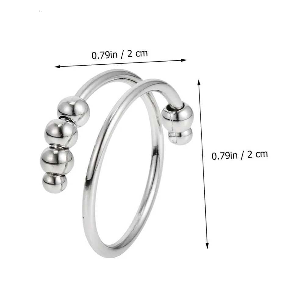 New Anxiety Balls Beads Rings for Women Open Spinner Adjustable Finger Ring Stainless Steel Rotating Freely Anti Stress GiftW251017