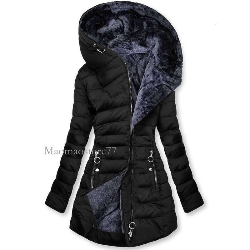 Women's Clothing Selling Hot Plush Hooded Mid-Length Diagonal Zipper Cotton Coat For Women goose coat women