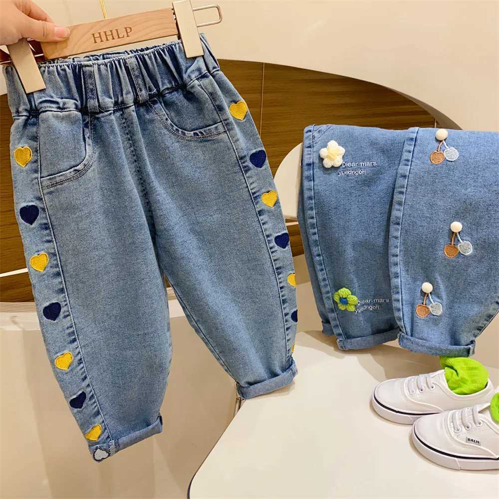 2023 Fashion Girls Jeans For Kids Clothes Flowers Denim Pants Autumn Baby Girl Straight Trousers 16 Years Kids Harem JeanT251017