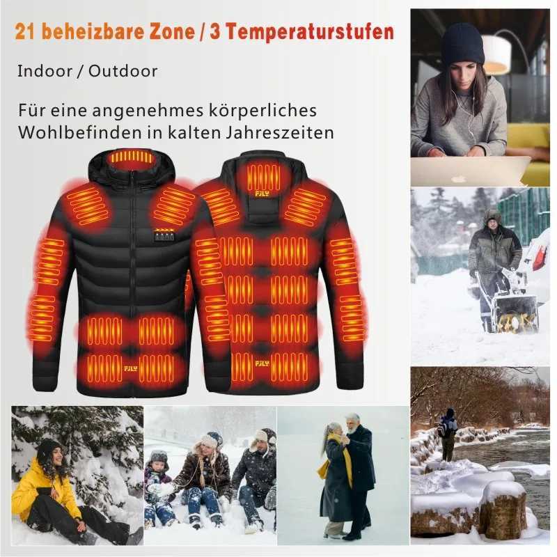 Winter Heated Down Jacket with Hood for Men Women USB Charging Thermal Coat 21Zone Warm Puffer Jacket Electric Heated Parka H251017
