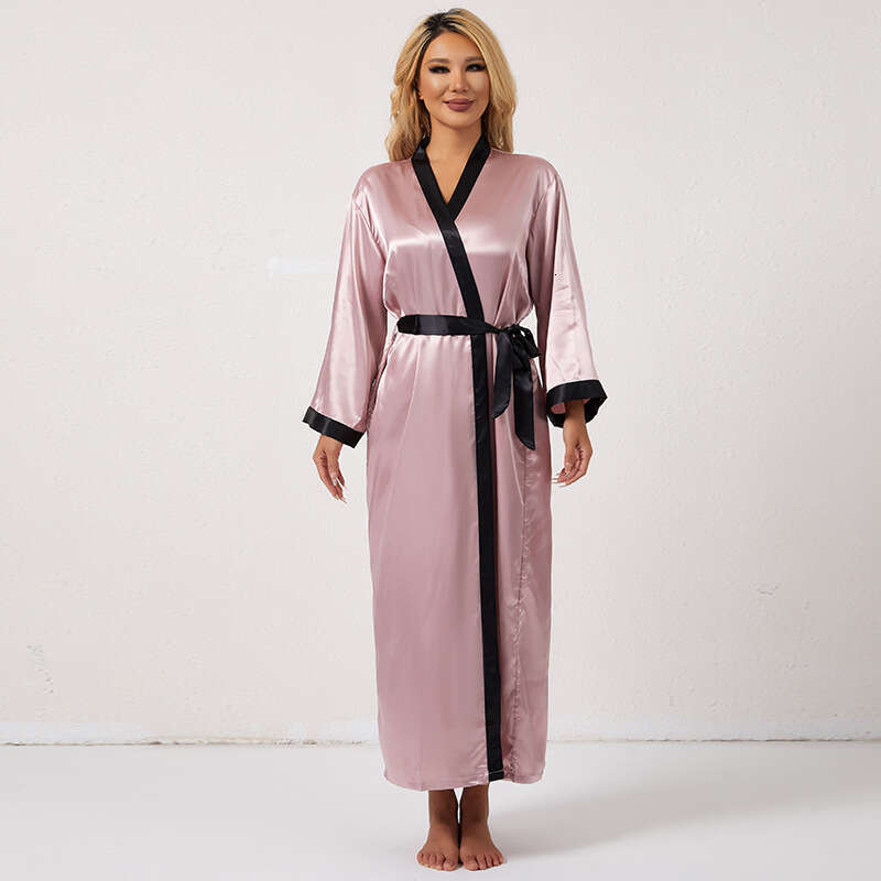 Luxurious Noble Thin Fashion Nightgown Simple Long Sleeve Homewear Women's Sexy Loose Sleepwear