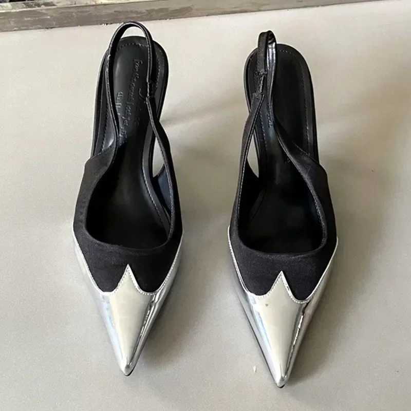 Elegant Mixed Color Thin High Heels Women Sexy Pointed Toe Slingbacks Heeled Sandals Summer Silver Women Pumps Party Dress Shoes Z251015