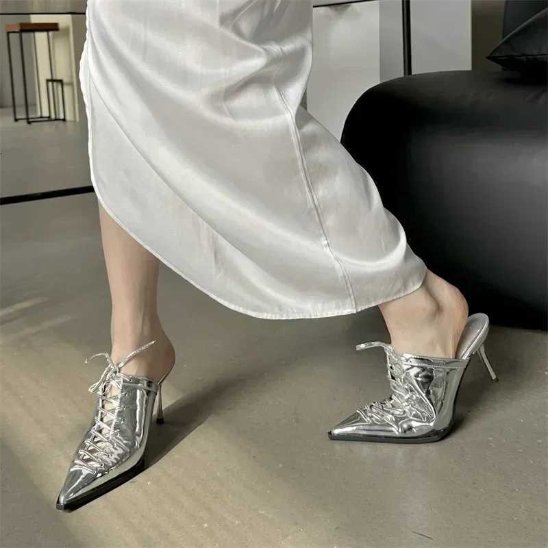 New Sexy Ttied Laceup Pointed Toe Women Pumps Slippers 2025 Summer Elegant Thin High Heels Party Prom Mules Shoes for Women Z251015