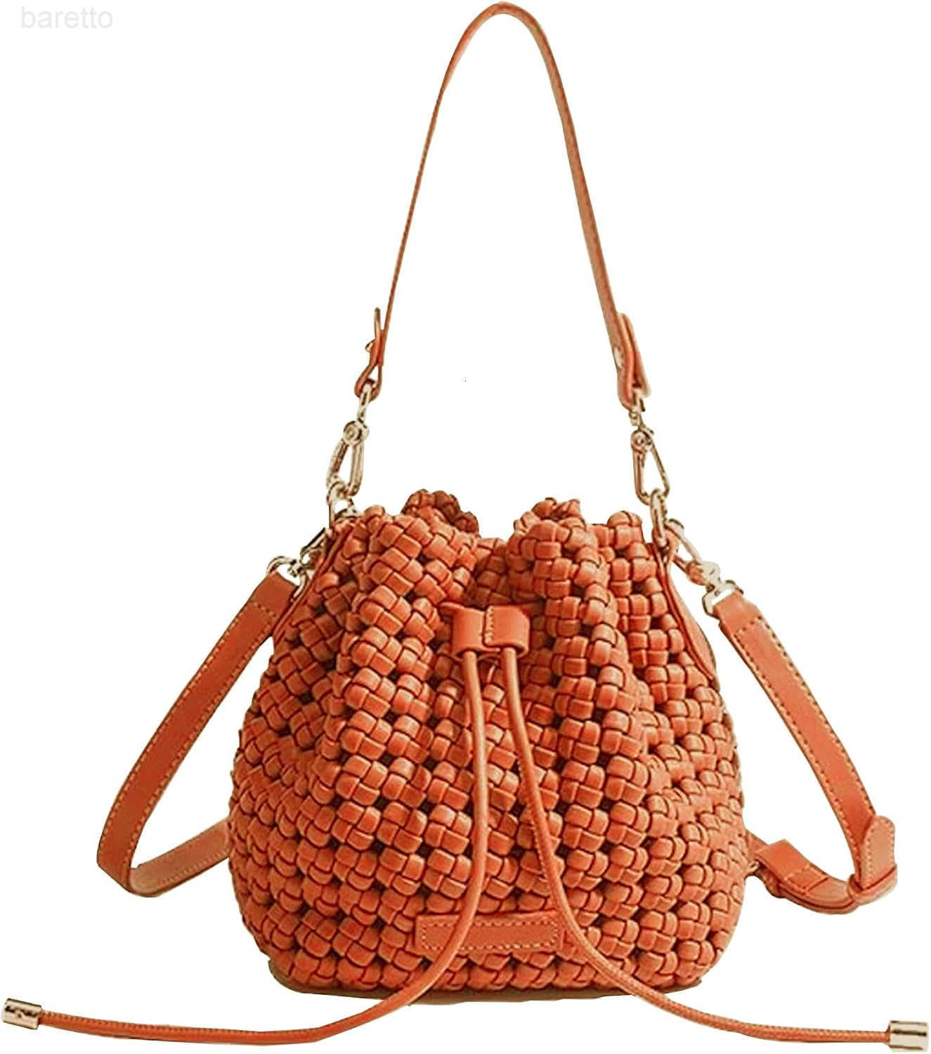 Fashion Hollow Bucket Tote Bag For Women Crossbody Female Handbag Woven Silk bag Leisure Leather Shoulder Bag Z251017