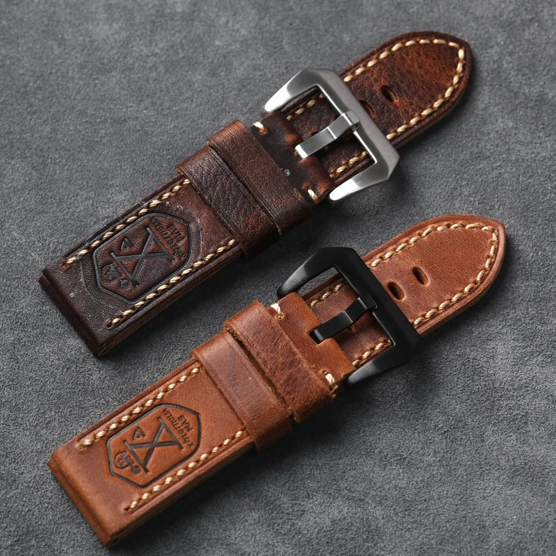 Handmade Genuine Leather Watchband 20 22 24 26MM Vintage Distressed First Layer Cowhide Soft Vintage Bracelet For PAM111 441 251016