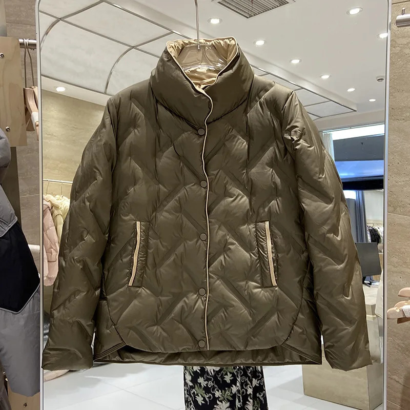 Lagabogy Autumn Winter Short Puffer Coats Womens Loose White Duck Down Jacket SingleBreasted Parka Female Warm Outwear 251011