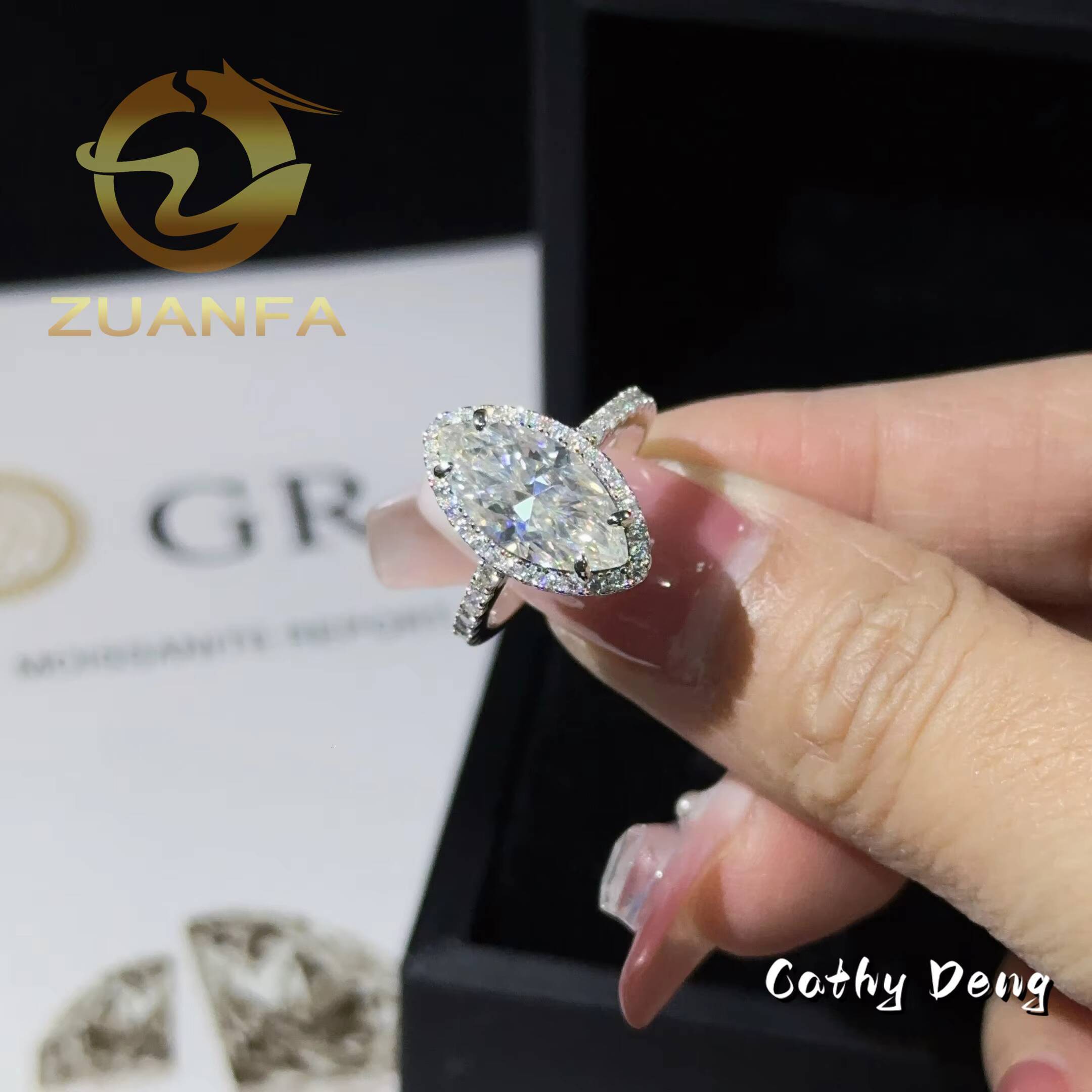 Solid Silver 3ct Marquise Iced Oiut Full Moissanite Ring for Women 925 Sterling Silver Moissanite Engagement Ring