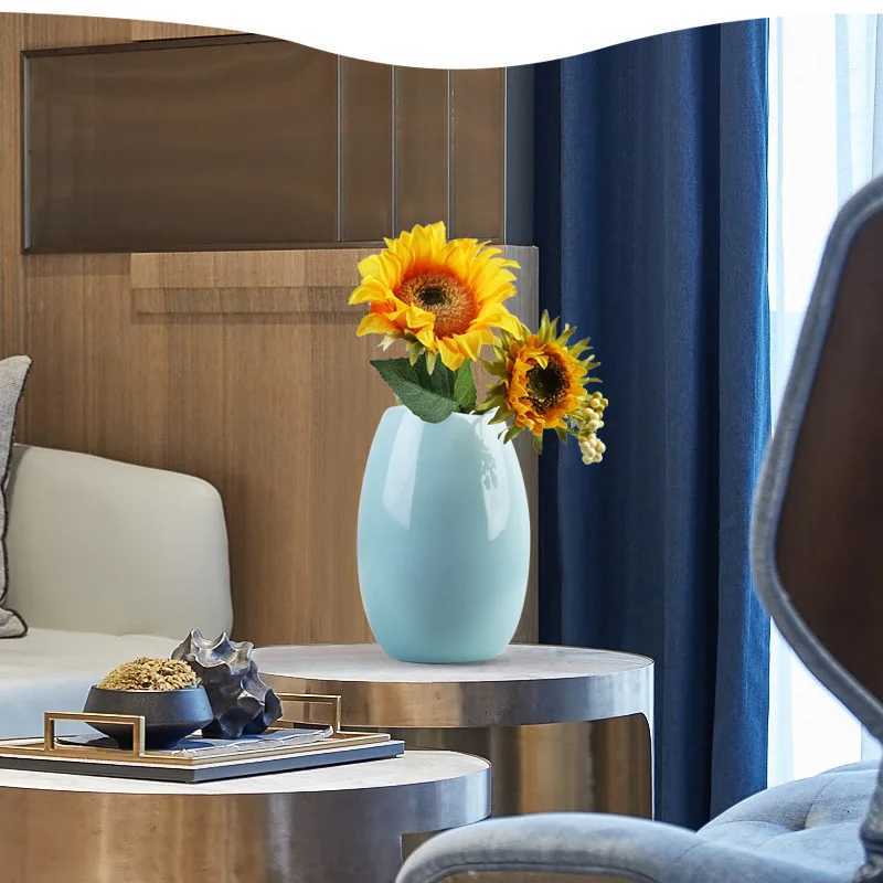 NEW Modern Ceramic Vase Nordic Home Decoration Pure White Cyan Table Vase Dry Flower Arrangement Creative Living Room Decor C251017
