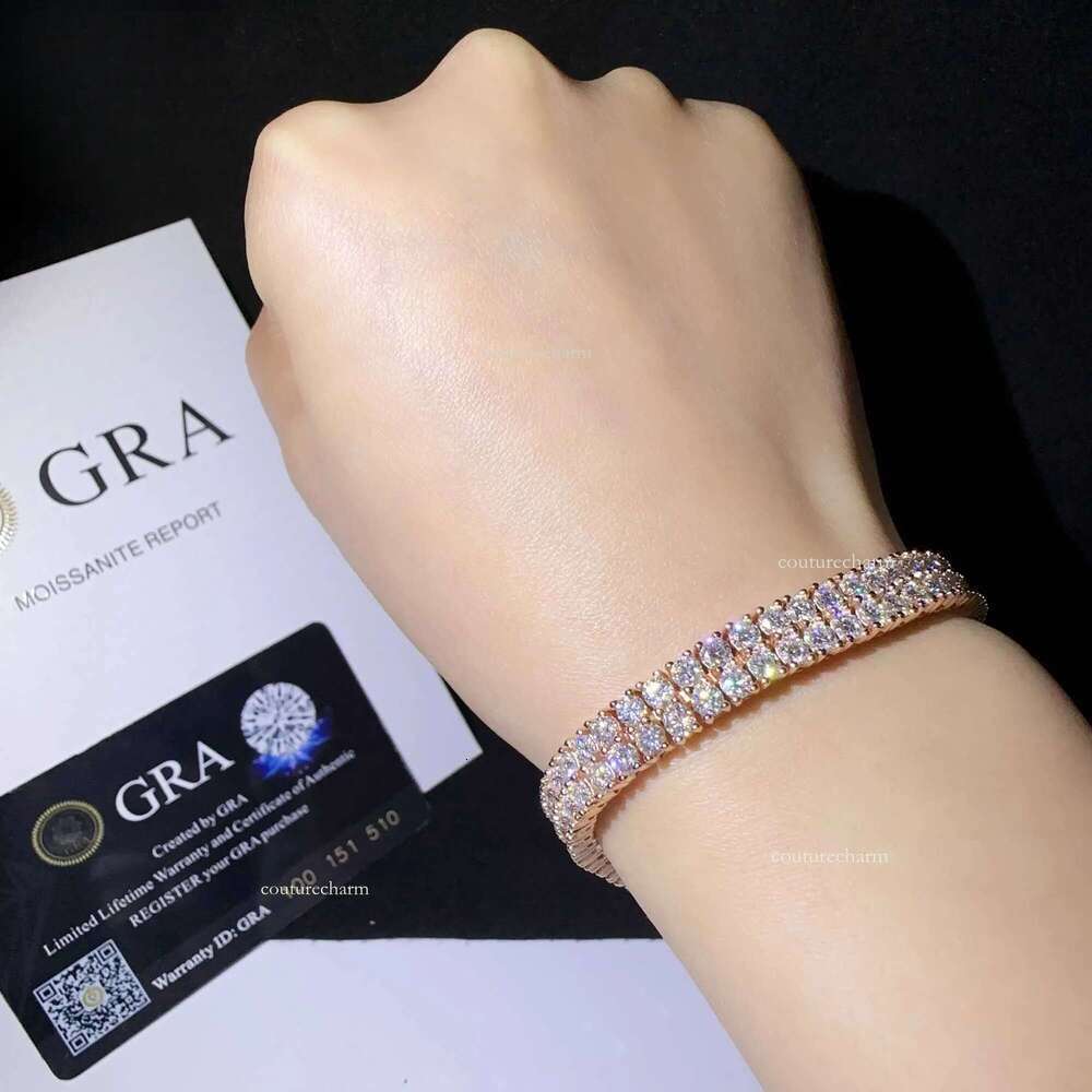 New design two rows real gold plated bracelet sterling sier vvs moissanite hip hop jewelry lab dia tennis chai