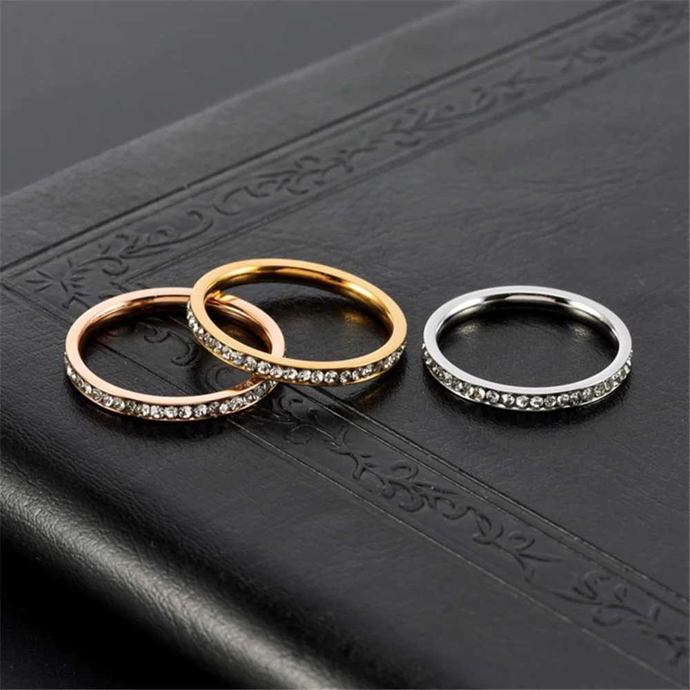 2mm Iced Out Cubic Zirconia Ring Female Gold Silver Color Stainless Steel Wedding Band Rings for Women Fashion Jewelry Gift 2025W251017