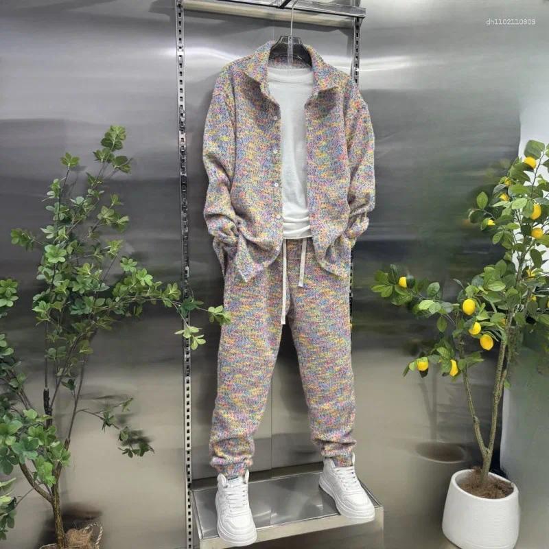 Men's Tracksuits Spring And Autumn Knitted Woolen Sweater Pants Set Suitable For Couples To Wear Loose Elastic Casual Two Piece