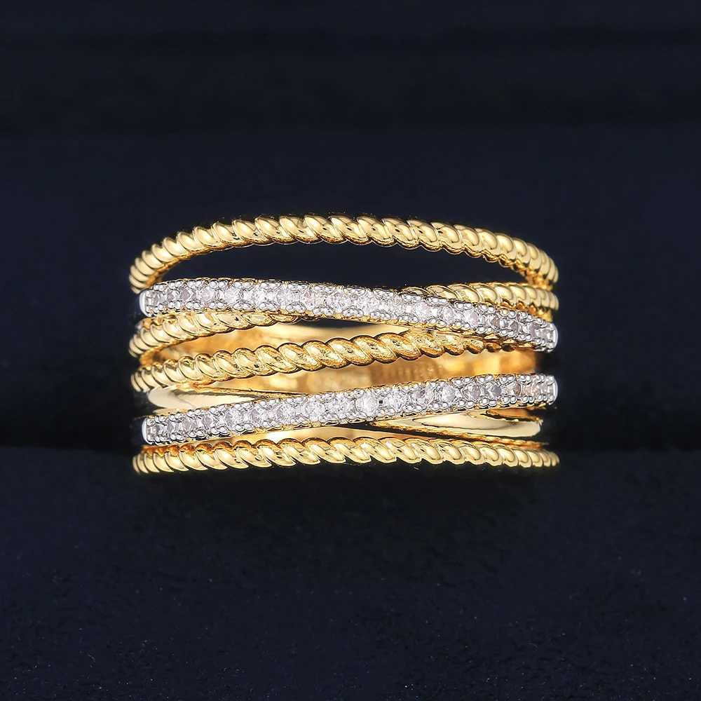Huitan Fancy Cross Twist Twine Women Ring Gold Color with Micro Crystal Zircon Stone Delicate Wedding Rings Lady Fashion Jewelry Z251017