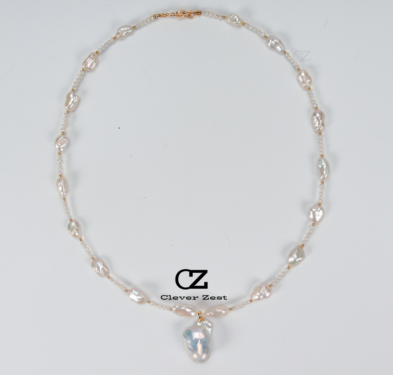 Natural White Baroque Pearl Rice-Shaped Pendant Necklace 14K Gold-Filled Fashionable Versatile Trendy Anniversary Gift