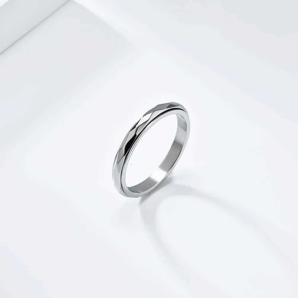 3mm Width Stainless Steel Rotatable Fidget Ring for Women Men Small Colorful Black Gold Color Rhombus Surface Spinner RingW251017