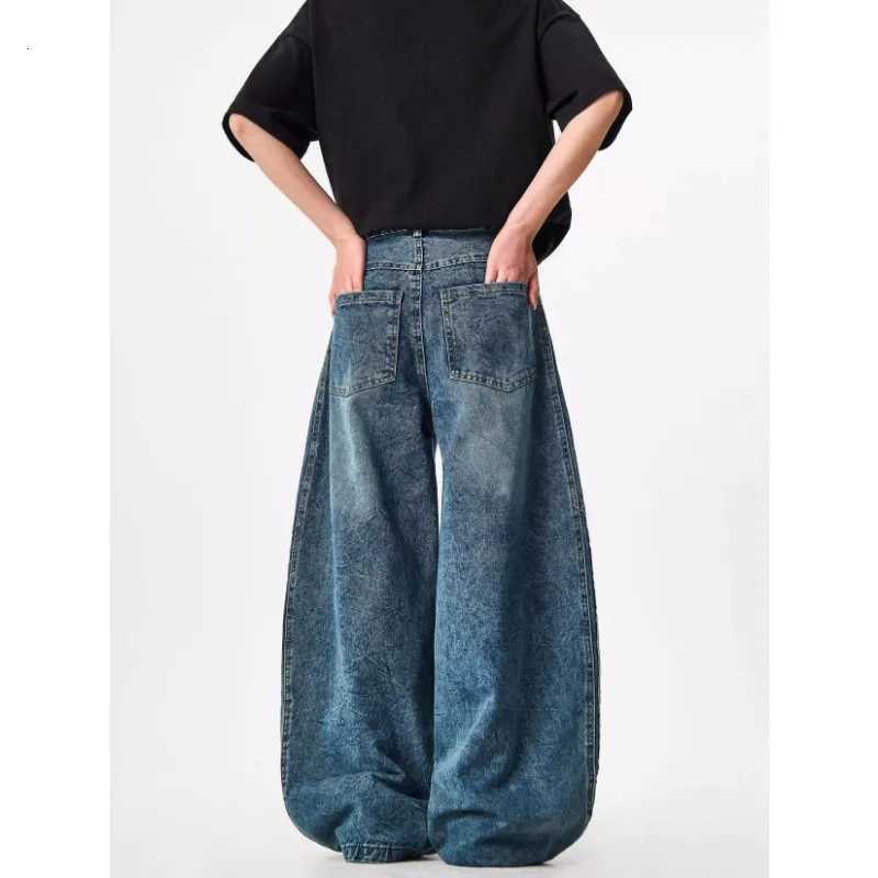 Y2K Custom Women Jeans Vintage Reconstruction Denim Pants Wide Leg With Distressed Wash And Stripe Details1 Y251105