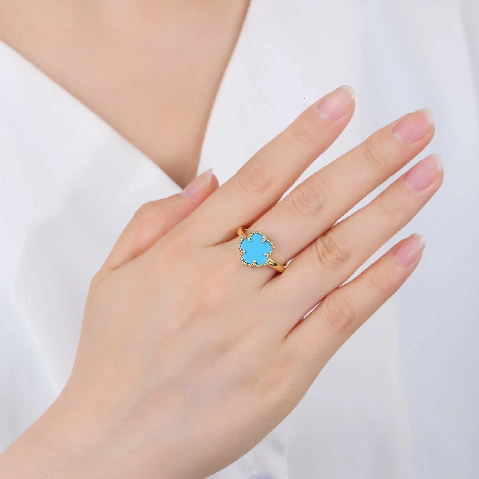 9Color New Minimalist Shell Natural Stone Plant Flower Ring With Adjustable Opening For Womens Luxurious Temperament CloverW251017
