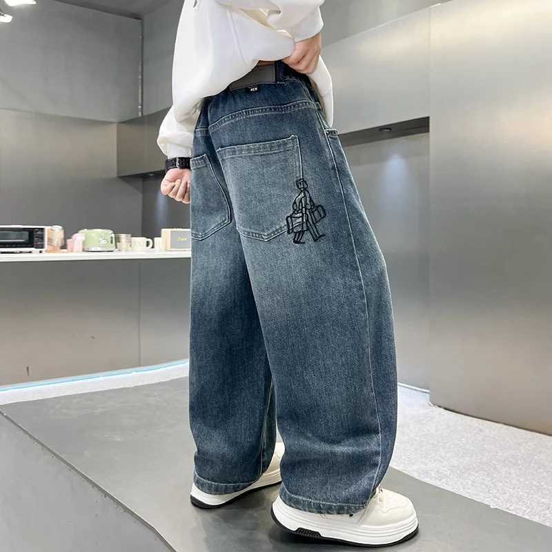 Korean Child Fashion Distressed Baggy Jeans For Tweens Boy Loose Style Folded Denim Pants Kids Cowboy Casual Trousers Age 514 TT251017