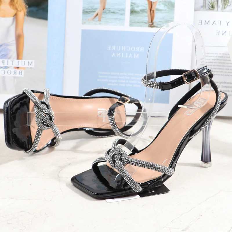 Luxury Rhinestone Patent Leather Women Sandals Thin Heel Open Toe Superhigh Heel Designer Shoes Cross Tied Party Dress Shoes Z251015