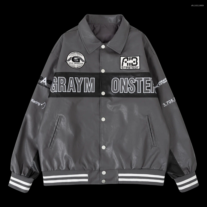 Men's Jackets Faux Leather embroidery Motorcycle Jacket Baseball Coats Autumn/Winter Varsity Imitatsleder In Outwear Windbreaker