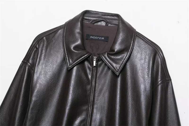 Womens Jacket New Fall 2025 Dark Brown LongSleeved Faux Leather Bomber Jacket Casual Fashion Simple PersonalityT251017