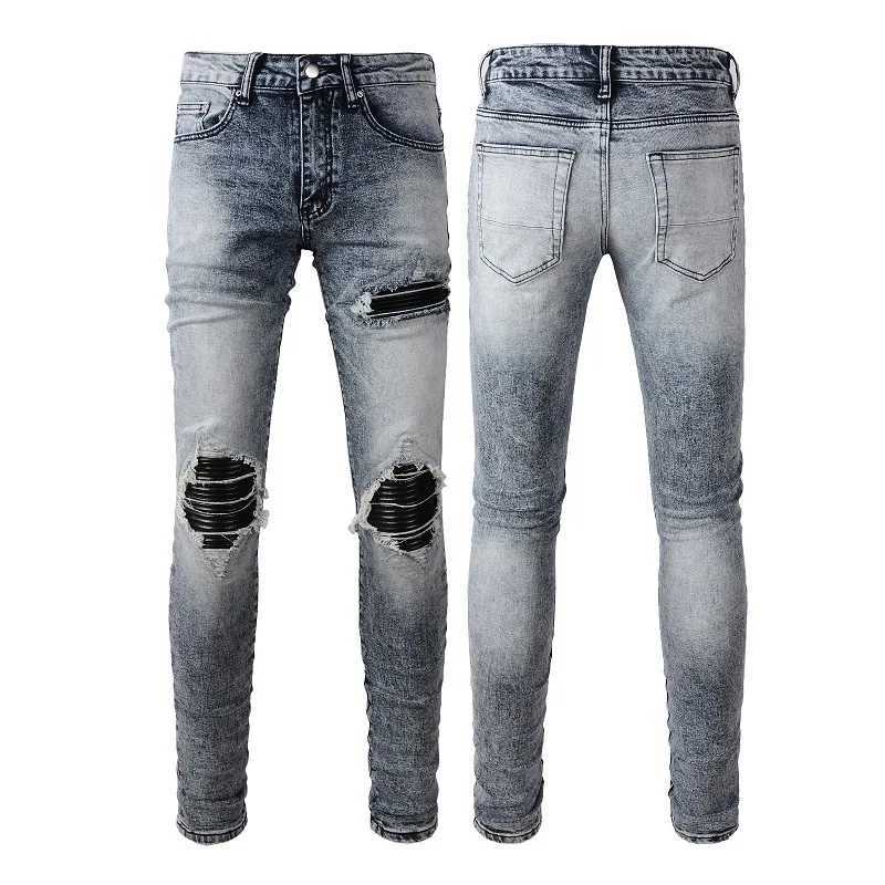 Mens Jeans Vintage Holes Trousers Rivet Patch Slim Skinny Ripped Jeans Casual Trendy Painted Distressed Denim Beggar Pants1 Y251105