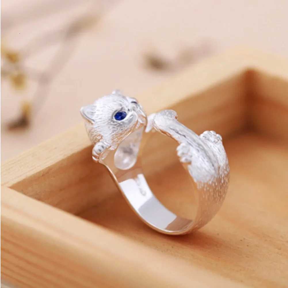 Cute Cat and Mouse Shape Open Ring for Women Antique Silver Color Modern Fashion Girls Finger Accessories Hip Hop Party Jewelry Z251017