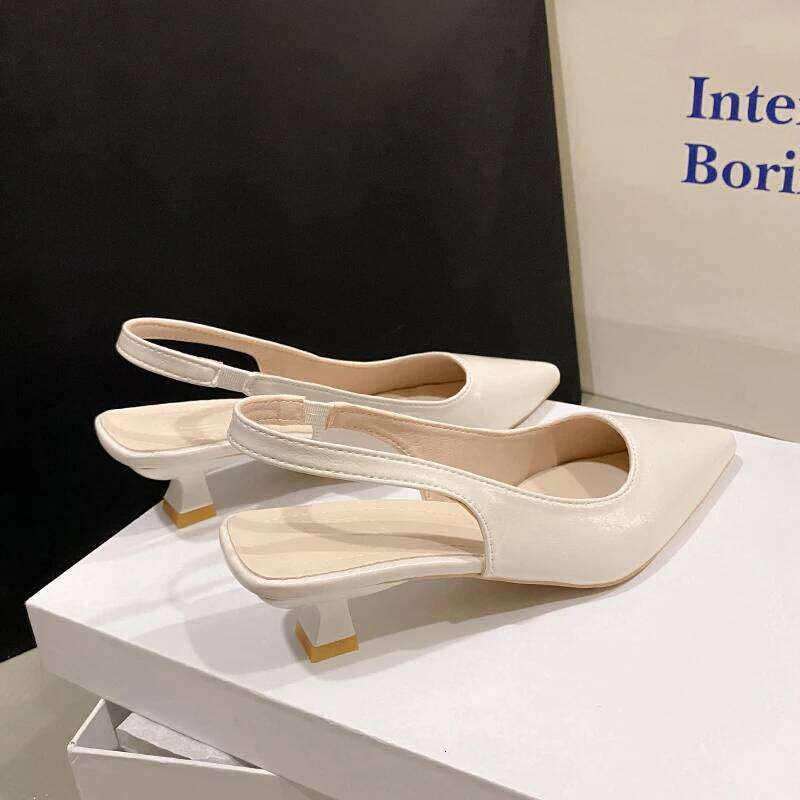 Fashion Female New Women's Pumps Solid Color Simple Mid Heel Sexy Pointed Toe Slingback Elegant Dress Shoes