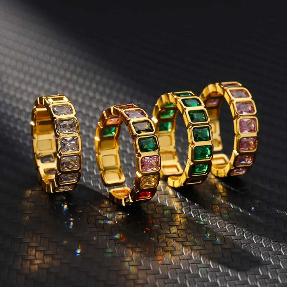 Colorful Cubic Zircon Ring for Women Stainless Steel Gold Color Open Ring Vintage Boho Wedding Party Jewelry Gift Accessories Z251017