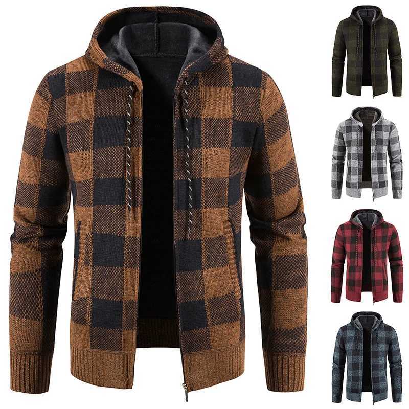 Mens New Plaid Jacket Hooded Sweater Autumn Winter Fleece Outwear Thick Warm Casual Clothing Cold Windbreaker Coat J251017