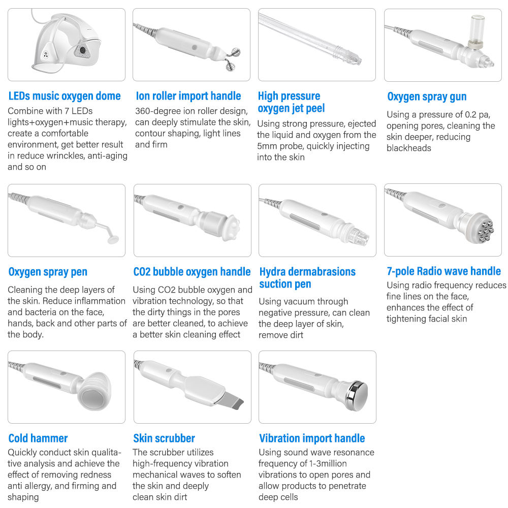 Newest Portable 11in1 Oxygenation O2 Therapy Oxygen Facial Dome Skin Jet Peeling Hydra Beauty Facial Machine