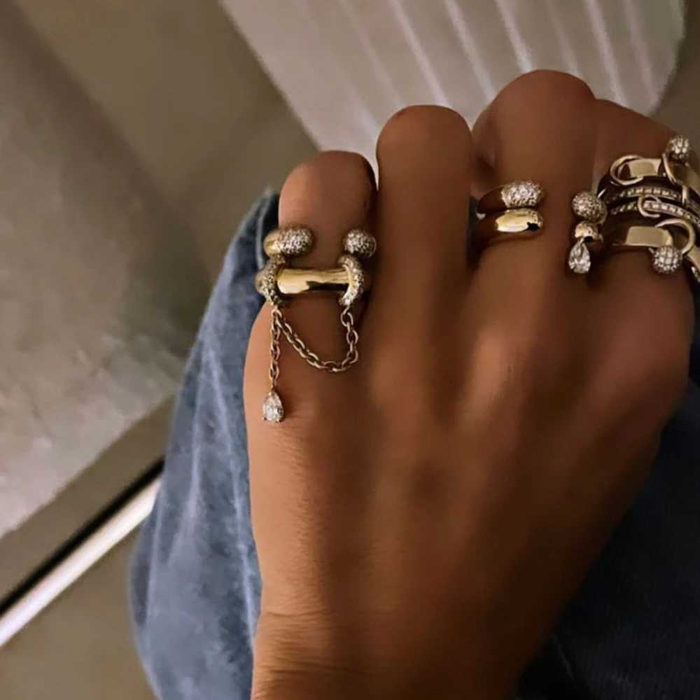 2025 New Gold Plated Tear Drop CZ Chain Dome Ring High Quality Cubic Zirconia Women Finger Jewelry Z251017