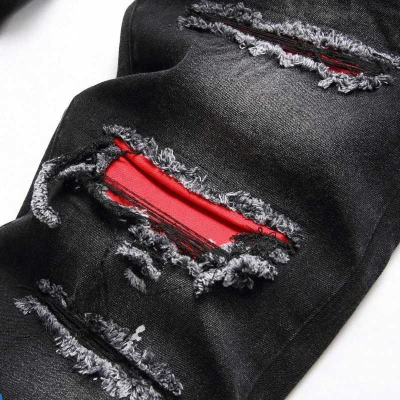 2025 Autumn New Stretch Jeans Fashionable Ripped Patchwork Slim European 1 Pants Male Paint Dot Hip Hop Denim Trousers Y251105