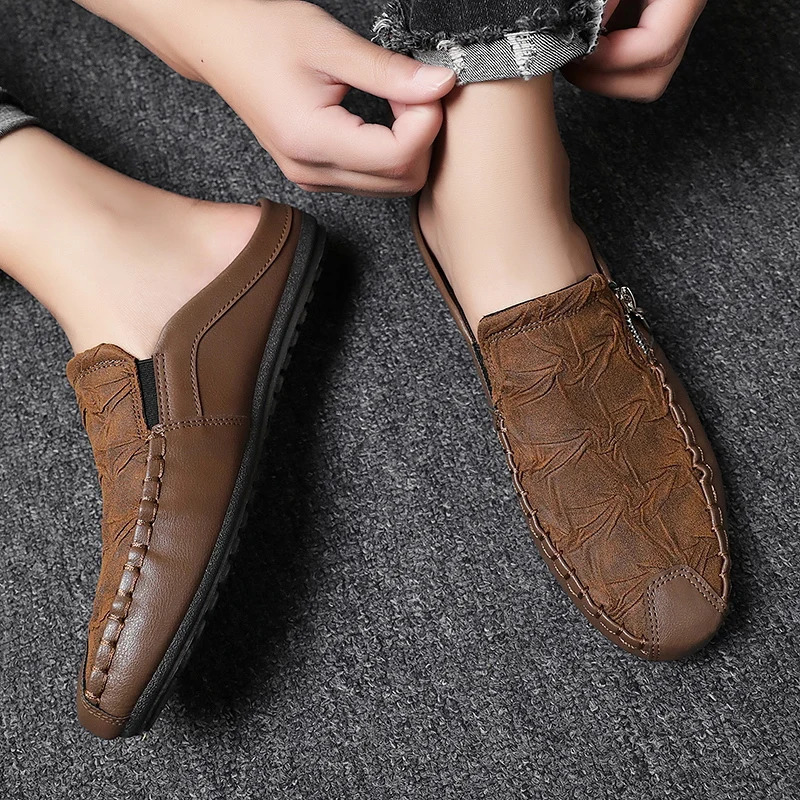 Fashion Sheepskin Mens Half Slippers Breathable Mens Casual Shoes Outdoor Men Loafers Lazy Shoes Flats Comfortable Male Sneakers 251013