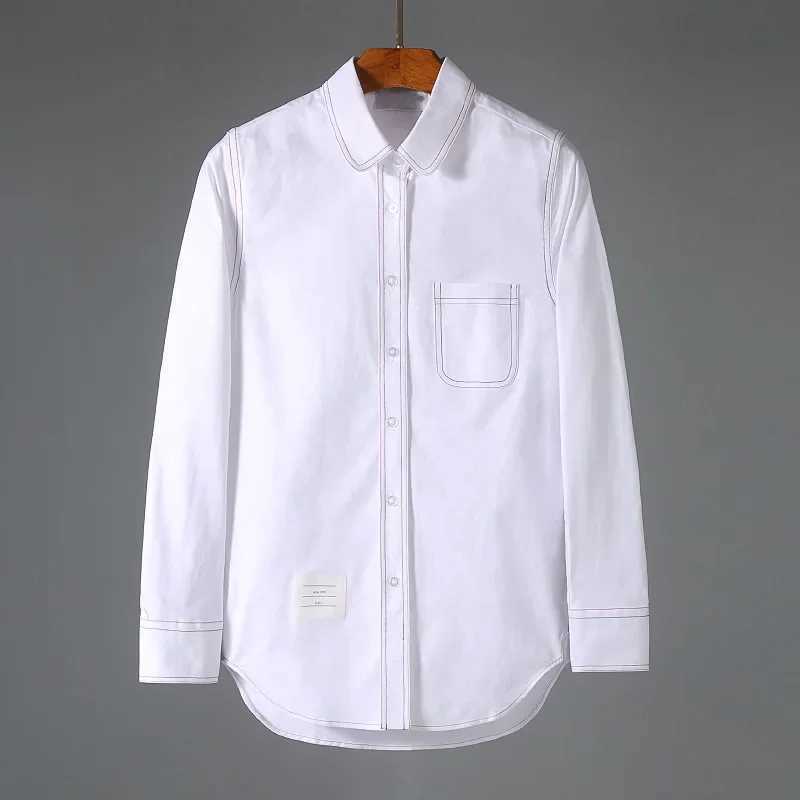 TB JL Womens Casual Oxford Shirt Butterfly Collar Color Block Red Blue Line Luxury Cotton Button up Top Fashionable Womens Clo J251017