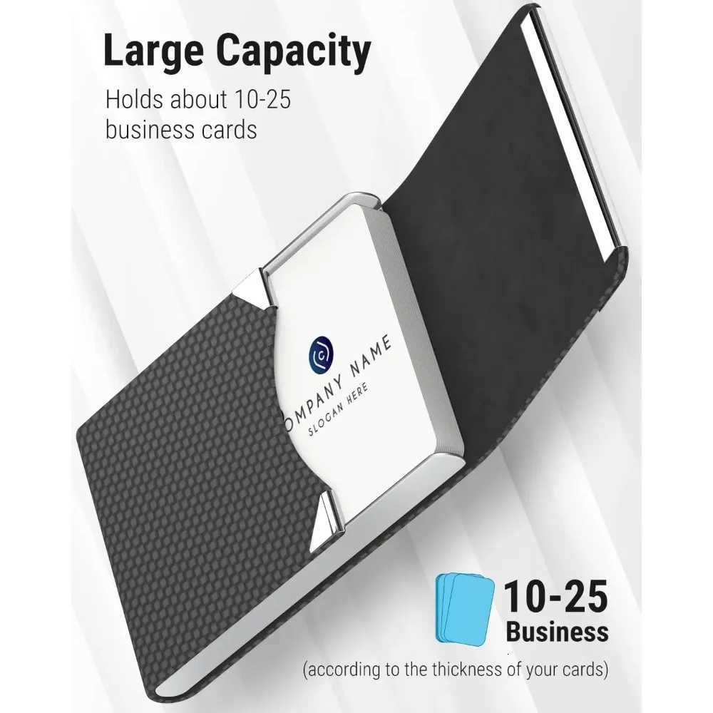 Business Card Holder PU Leather Stainless Steel Business Card Case for Men Women Slim Name Cards Holder RFID Magnetic ClosureW251017