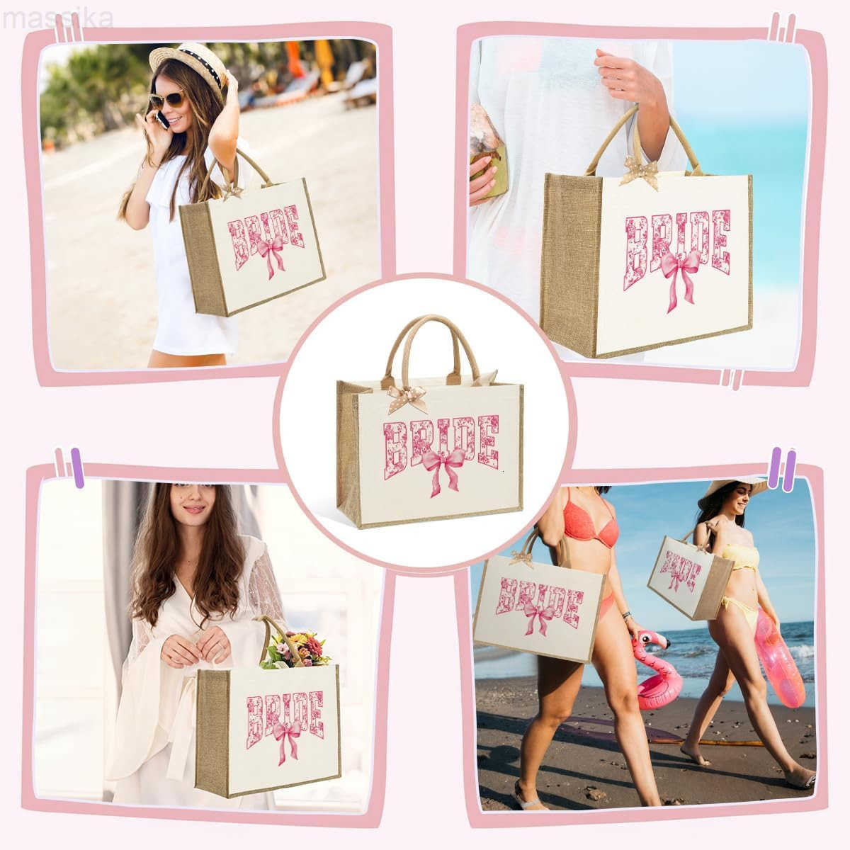 Bride Wedding Tote Bag Coquette Bow Tote Bag with Floral for Wedding Bachelorette Party Honeymoon Travel M251017