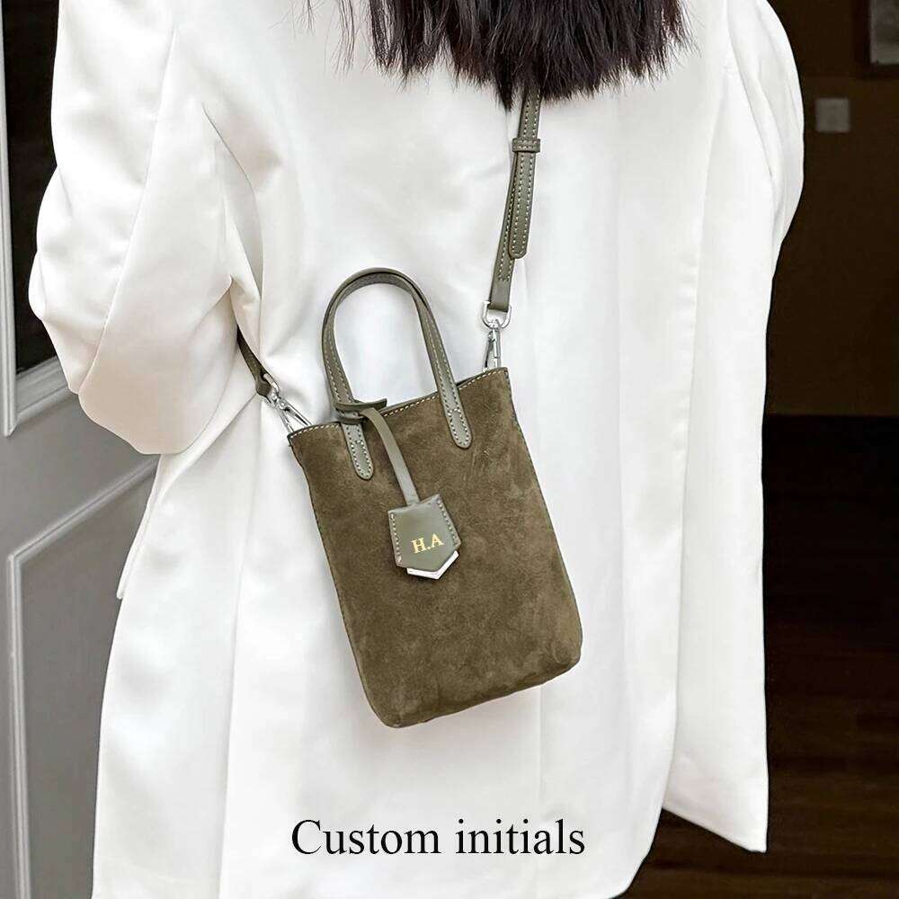Personalize Name Small Women Phone Shoulder Veet Leather Female Top Handle Tote Purse Fashion Suede Travel Mini Bag