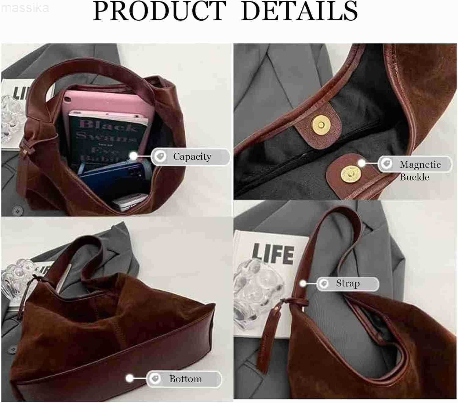 Leather Hobo Bag for Women Brown Purses Suede Purse Slouchy Tote Bag Suede Tote Bag Fall Winter Purses Handbag M251017