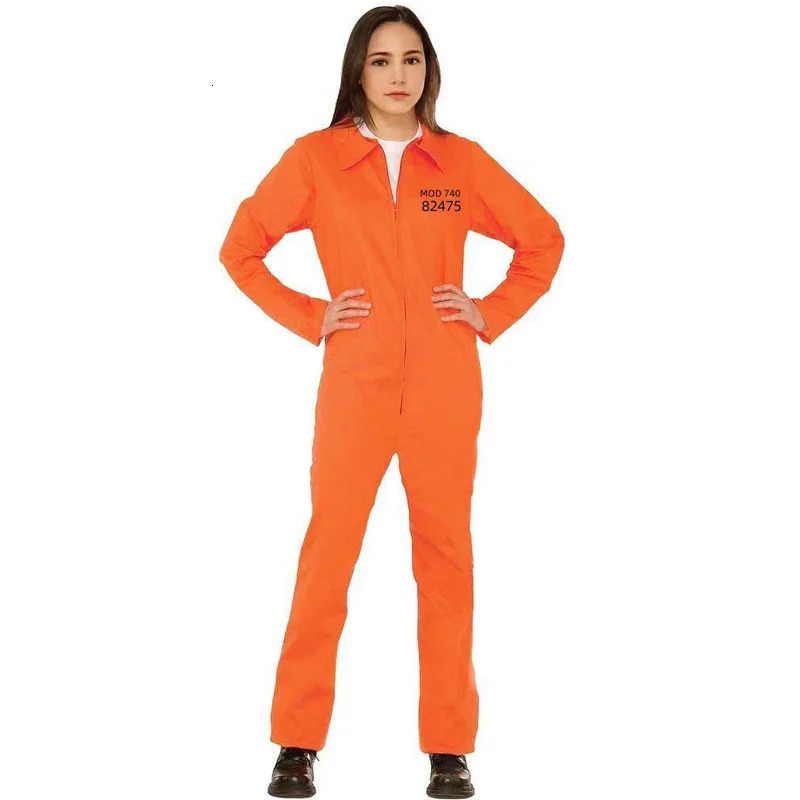 Adult Halloween Prisoner Jumpsuit Women Men Unisex Orange Jail Inmate Costume Cosplay Criminal Outfits Overalls 251011